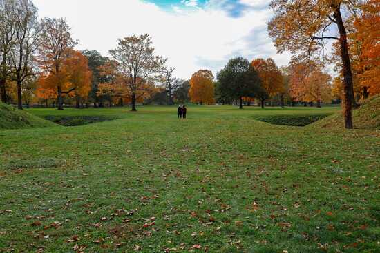 Visitors monumental gateway at the Great Circle. 