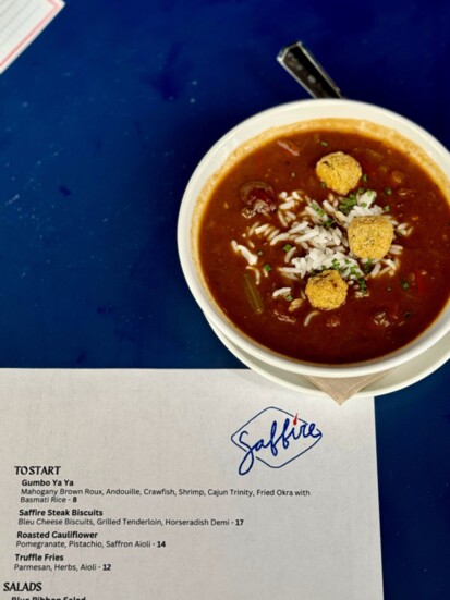 The "Gumbo Ya Ya" is a staple here, with a good amount of heat photo by Delia Jo