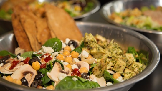 The Salata Spinach Salad with Pesto Chicken.