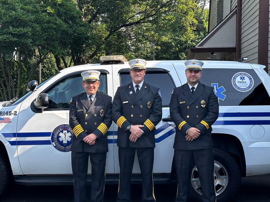 Newtown EMS (L to R): Chief Evan N. Resnikoff, Deputy Chief Kevin Gordon, Battalion Chief Kevin Moran