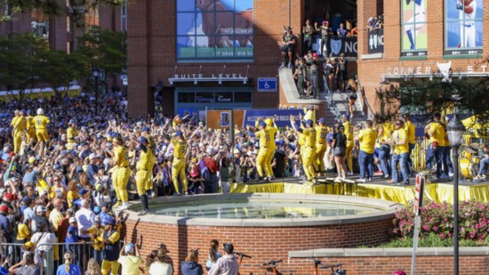 The Savannah Bananas perform at a game.