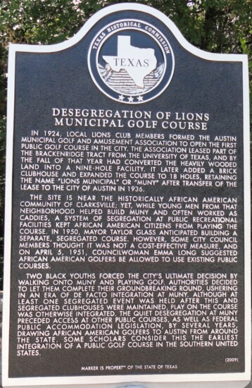 Desegregation of Lions Municipal Golf Course Marker. Photograph by Keith Peterson