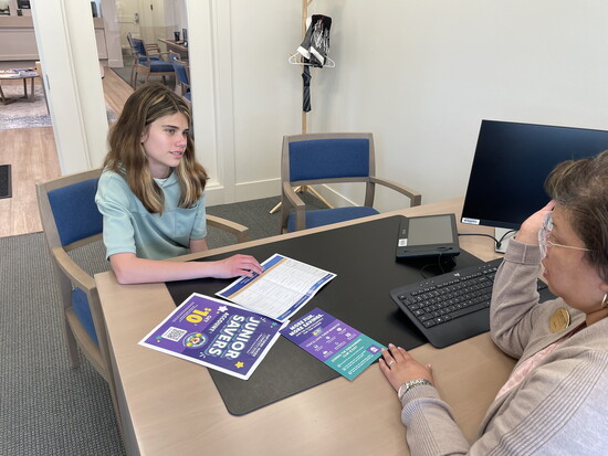 (name) and Rosey discuss options for savings programs