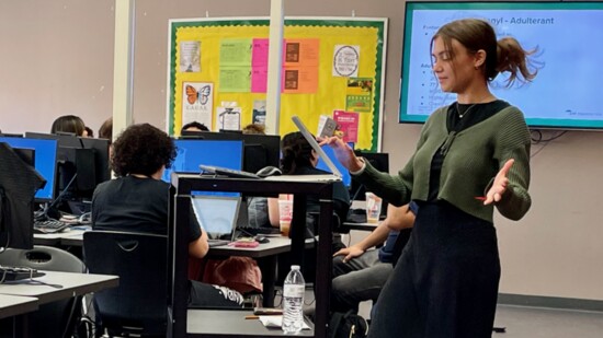 Maya Comrov, GPF Foundation intern, teaching high school teachers educators about harm reduction.