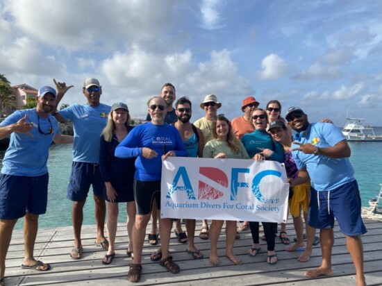 ADFC Members and Buddy Dive Staff at Buddy Dive Resort. Elysa Leonard 3rd from left, Michael Anderson, 4th from left.