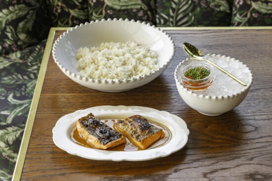 Blue Jasmoon Rice, Mt. Lassen Trout, and Smoked Trout Roe