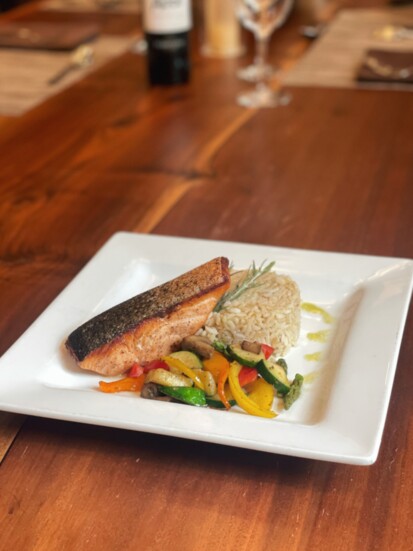 Grilled Salmon with Jasmine Rice and Sautéed Vegetables