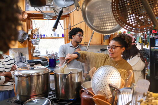 Class in the kitchen at Leni Sorensen's Indigo House. Photo Credit: Stephanie Rajab
