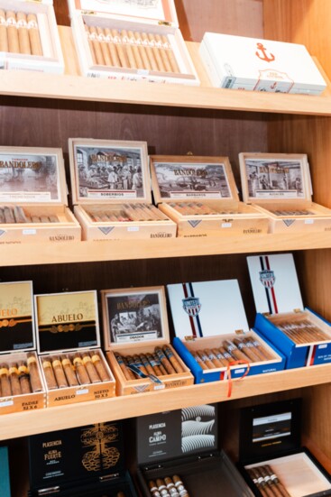 The vast selection of cigars in Rhumba's humidor.
