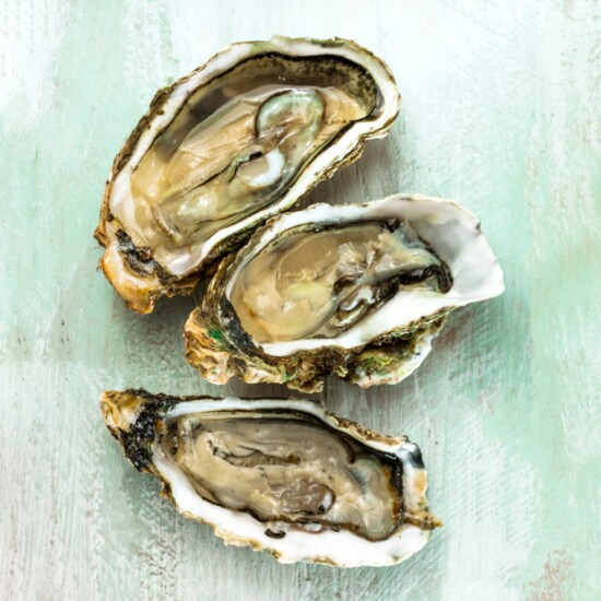 Shucked oysters.