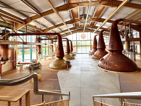 The lantern shape of the copper pot stills at Glenlivet are unique to the distillery.