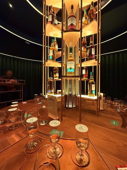 A sampling at Glenlivet distillery, the oldest distillery in the Highlands. 