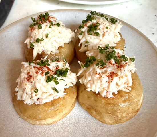 Macduff crab crumpets at Michelin-recognized Fish Shop in Ballater.