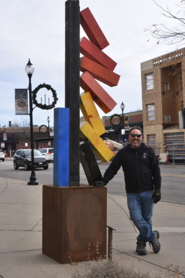 Craig Snyder and his sculpture 'Firefall'