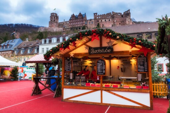 Christmas Market in Heidelberg, Germany...see the castle in the background?