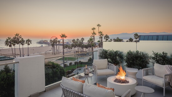 The hotel overlooks the iconic Santa Monica Pier