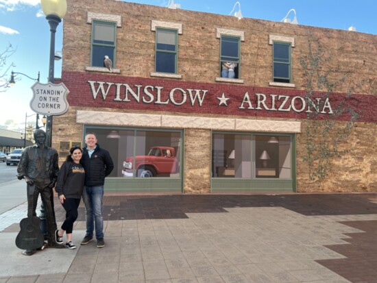 One of many travels to Arizona where Eric and Melissa HAD to stop at "The corner of Winslow, AZ"