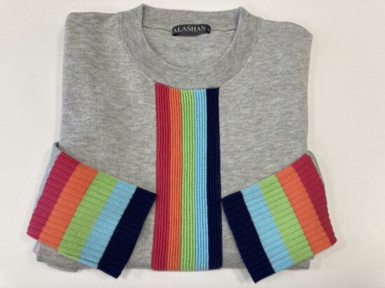Alashan cotton and cashmere bright stripe pullover sweater at Capri, $138