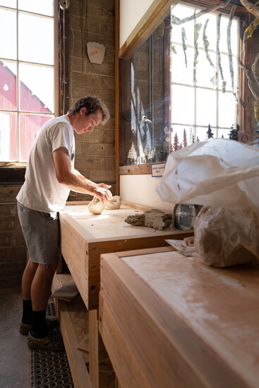 Matthew Nearman, a member at Mud Lake Studios, takes advantage of the space available to create. 
