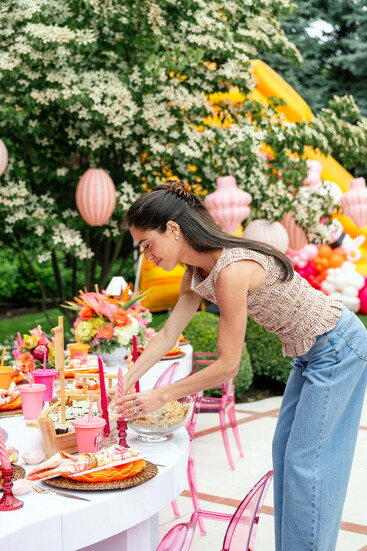 Jaime Weiss created a colorful poolside sushi lounge birthday party for the daughter of her client, Sissy Yellen, at their Bloomfield Hills home.
