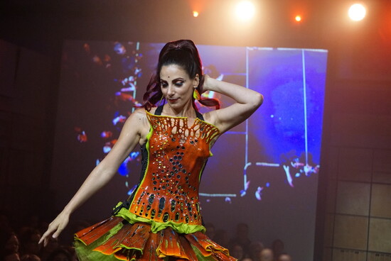 Cara DiMassimo in her self-created glass dress. Photo courtesy of The Glass Palette.