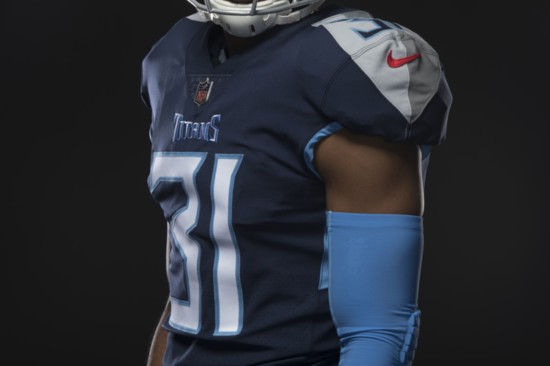 Free Safety Kevin Byard models the new Titans uniform.