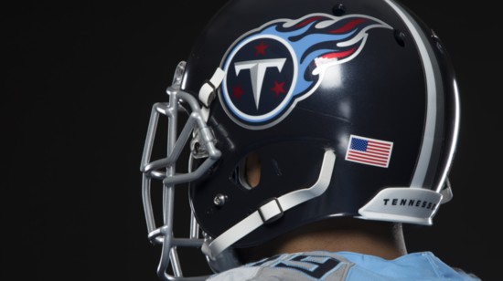 The new Titans football helmets feature a much cleaner design.