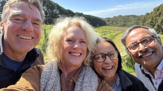 A warm welcome at Avani Wines—Shashi and Devendra Singh sharing the joy and connection that define their winemaking journey
