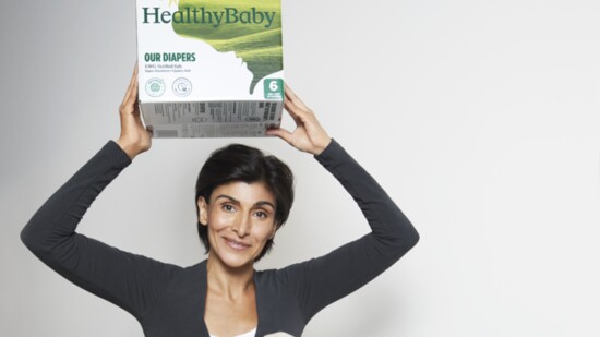 Shazi with the new Heathybaby products, shot by Sophie Elgort.