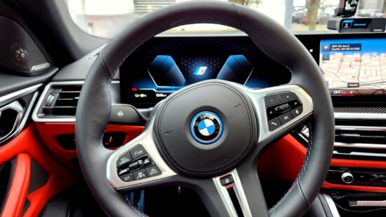 2023 BMW i4 M50 Steering Wheel, Premium Fiona Red Leather