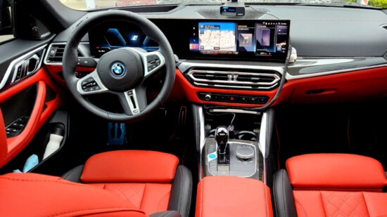 2023 BMW i4 M50 Performance Gran Coupe Dashboard in Premium Fiona Red Leather