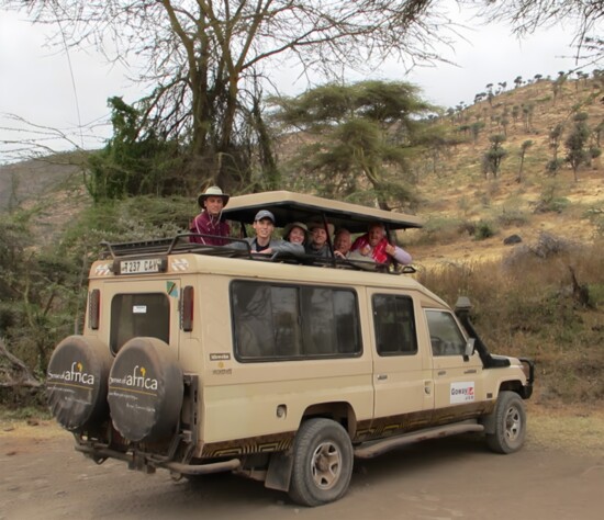 On safari in Africa. Miles (19), Morgan (21), Emma (20), Joey (18) with grandparents Jo Ann and Don Vodegel
