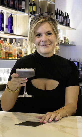 Longet’s Caroline Follos and her creation, the Water Lily Martini.