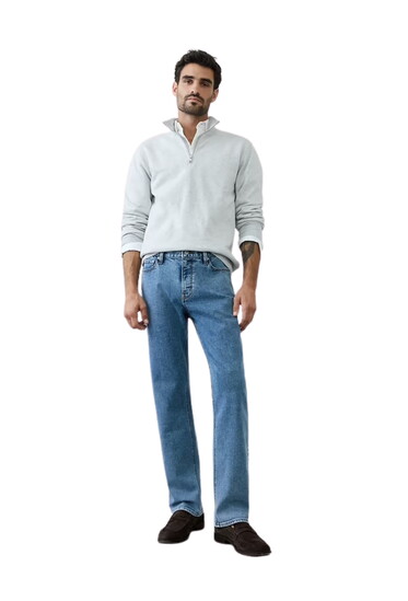 Men's Trend: Straight-Leg Jeans Simple, classic, mid-blue wash. Photo courtesy of Banana Republic