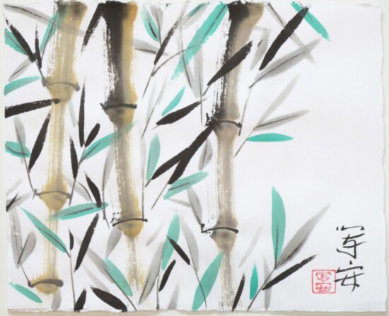 "Young Bamboo Tree," a sumi-é on hosho rice paper.