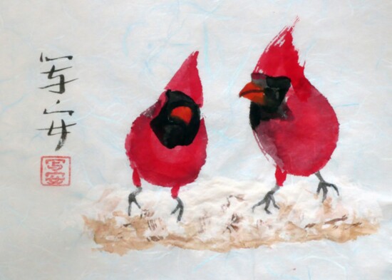 "Winter is for the Boys," a sumi-é on handmade paper.