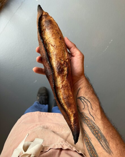 A freshly baked baguette from Small State Provisions