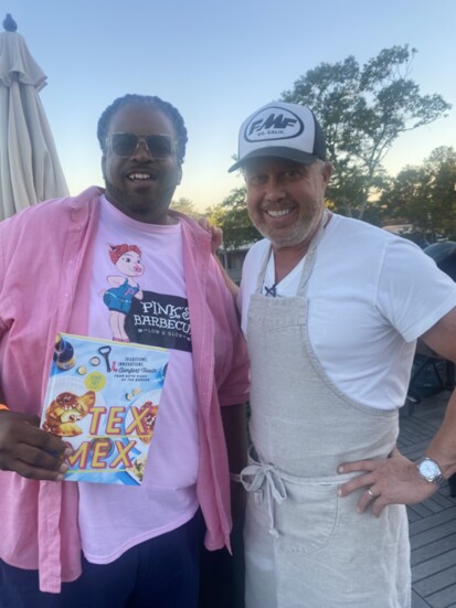 Pictured is Chef Drew meeting his "chef crush" Ford Frey at a recent rooftop event at the Town of Trilith.