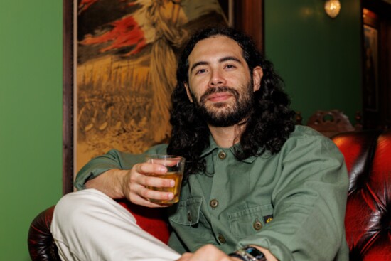 Chillin' with his favorite whiskey at Dosey Doe Breakfast, BBQ & Whiskey Bar