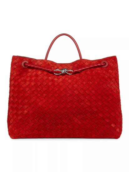 Bottega Veneta Large Andiamo Intrecciato Suede Top-Handle Bag