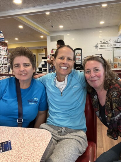 Sara Gorman, Ginger Smith, and Maureen Callahan ending the 2nd Monthly Ridgefield Walk and Talk with a scoop at Deborah Ann's Sweet Shoppe
