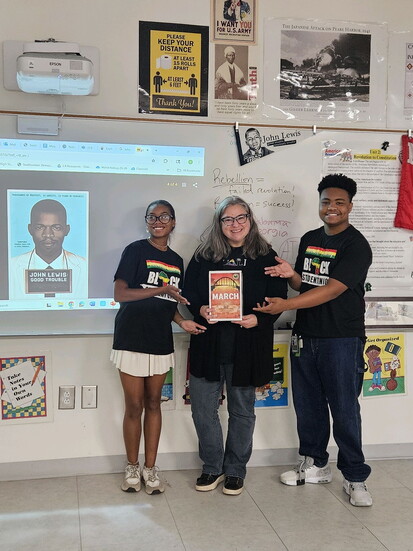 Teacher Meggin Sussman with students Laryn & Colby