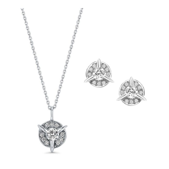 Petite 14k White Gold and Diamond Earrings and Necklace