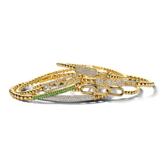 Stack of 18k Gold and Diamond-Gemstone Bracelets