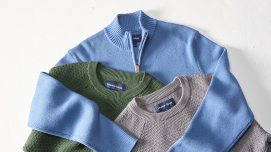 Hillcrest Crewneck and Hillcrest Quarterzip, $158-$168, Mizzen + Main