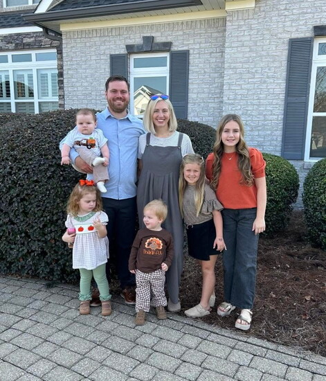 Nathan Haynes and family: In front are Loften and Larsen; in back are Nathan (holding Locke), Mary, Layla, and Laney.