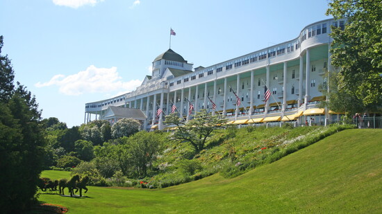 Mackinac Island's Grand Hotel, built in 1887, and grounds present an impressive picture.