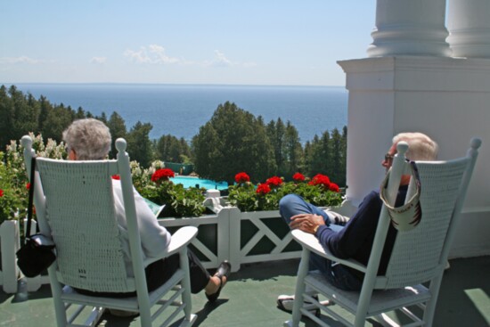 The Grand Hotel porch is the ideal spot for enjoying cool breezes and a beautiful view.