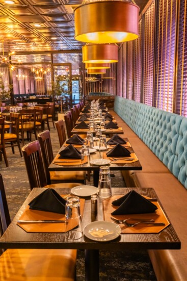 The restaurant has many different seating options.