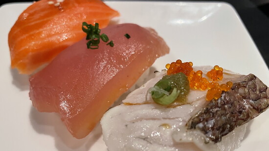 The Sushi Set with bluefin tuna sashimi,albacore, ora king salmon and seabream nigiri.